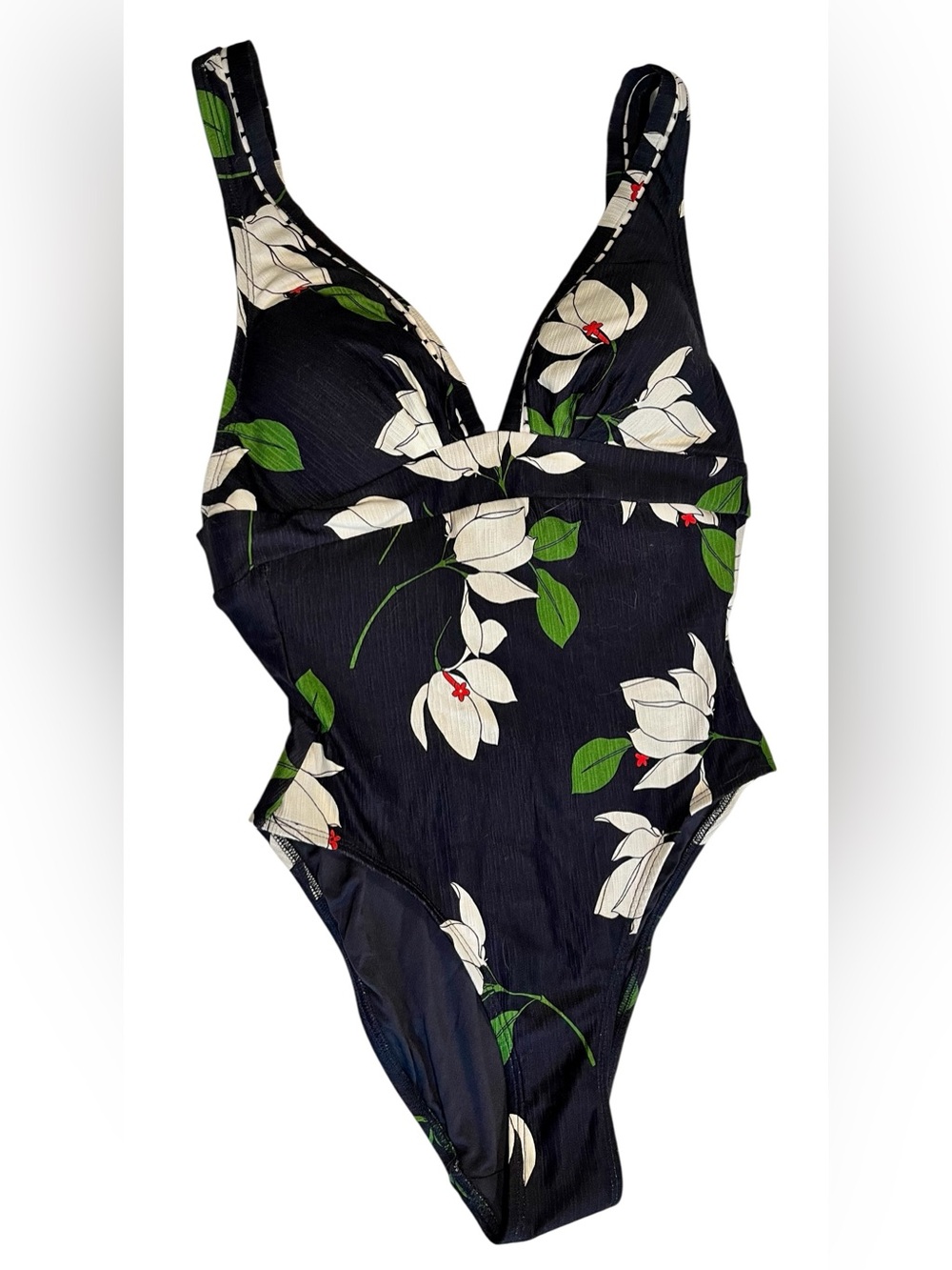 Robin Piccone Navy Floral One-Piece Swimsuit Size 10 - Picture 2 of 9